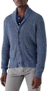 Faherty Marled Cardigan Sweater Cotton Cashmere Blend Mens Large Navy NEW - Picture 1 of 9