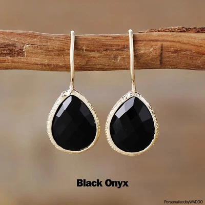 Natural Gemstone Earrings Dangle Teardrop Amazonite Amethyst Black Onyx Lapis - Image 1 of 4