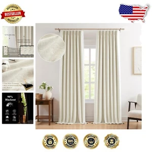 Elegant 95" Pinch Pleated Chenille Blackout Curtain Panels - Beige, Set of 2 - Picture 1 of 11