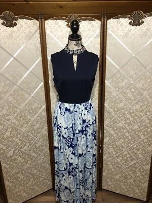 Maxi Vestido Tejido Sin Mangas Cuello Alto Llavero Psicodélico Mujer’s 70’s Vintage Foto 1 de 4