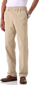 Men'S Cotton Relaxed Fit Full Elastic Waist Twill Pants - Picture 1 of 4