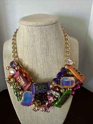 Betsey Johnson Halloween Ghoul Friend Candy Stone Statement Bib Necklace Spider - Image 1 of 4