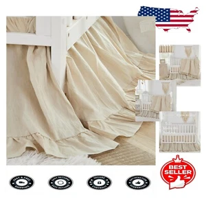 Elegant Boho Chic Crib Bed Skirt in Solid Beige - 100% Washed Cotton Ruffle - Picture 1 of 7