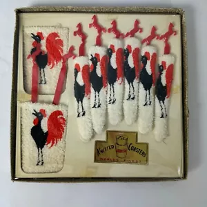 Vintage Knitted Coasters Rooster Motif Horse Swizzle Sticks Midcentury Bar Kitsc - Picture 1 of 8