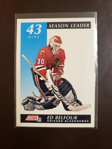 1991-92 Ed Belfour Wins Season Leader Score Hockey Chicago Blackhawks - Picture 1 of 2