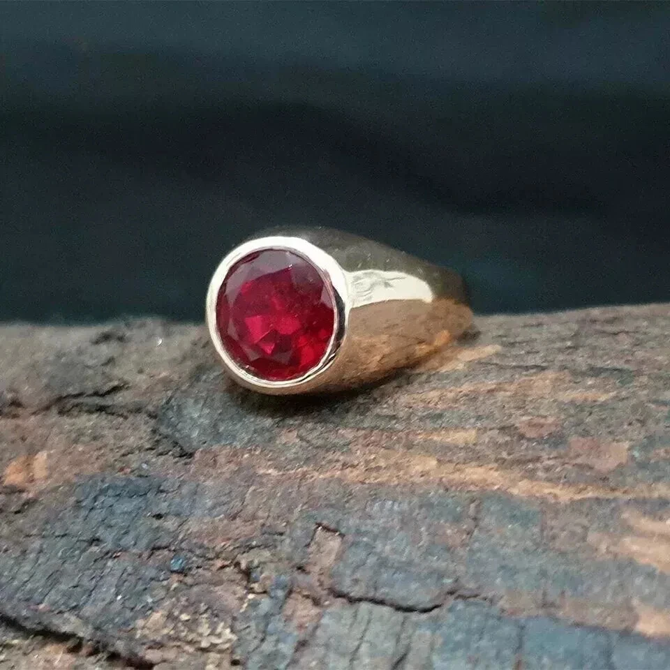 Anel de noivado masculino solitário rubi vermelho natural 2 quilates ouro amarelo sólido 14K tamanho 8 - Imagem 1 de 1