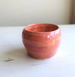 Student Art Pottery Child Made Hand Thrown Coral Pink Pot White Clay Incised - Picture 1 of 8