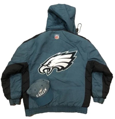 Philadelphia Eagles M Pro Line Logo Atlético Acolchado Forrado Chaqueta Con Sombrero LEER Foto 1 de 4