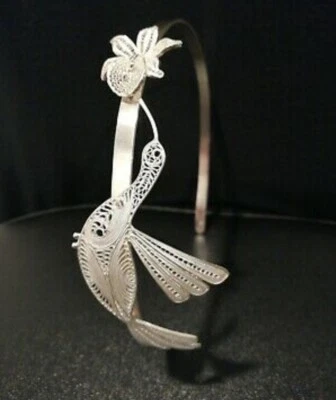 JARA .925 PLATA FINA MACIZA MUJER FILIGRANA COLIBRÍ TIARA Foto 1 de 4