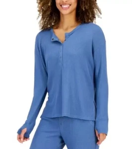 Jenni - Women's Waffle Henley Sleep Top Moonlight Blue - Picture 1 of 8