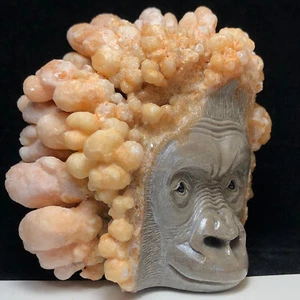 Natural quartz crystal cluster mineral specimens hand-carved Gorilla collection. - Picture 1 of 12