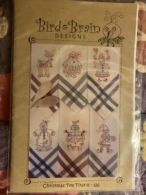 Bird Brain Designs Christmas Tea Towels Pattern Reindeer Santa Snowman-Model 326 - Image 1 of 2