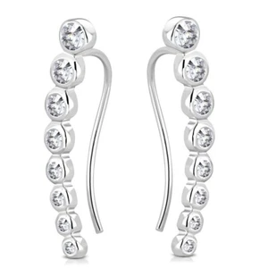 925 Sterling Silver Ear Climbers CZ Crawler Earrings 1 inch 26mm - Picture 1 of 5