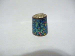 THIMBLE VINTAGE ALPACA SILVER MEXICO COLORFUL MINERALS ALL AROUND #2 - Picture 1 of 5