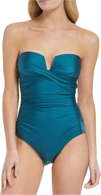 Calvin Klein女式Shirred Tummy-Control分杯头巾连体泳衣 — 第 1/4 张图片