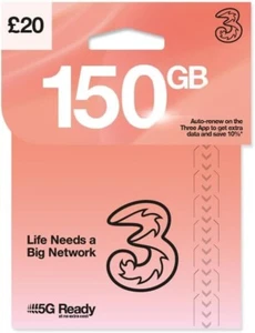 Tre SIM 5G di rete pronte 150 GB dati + minuti e testi illimitati Regno Unito 18 GB roam gratuiti - Foto 1 di 2