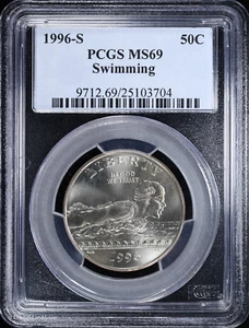1996-S Swimming Commemorative Half Dollar 50c PCGS MS 69 - Picture 1 of 4