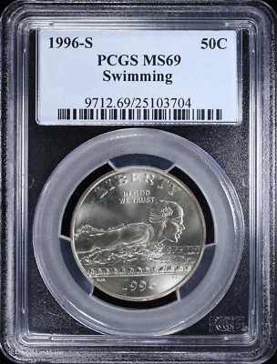 1996-S Swimming Commemorative Half Dollar 50c PCGS MS 69 - Image 1 of 4