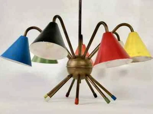 1950's Italian Atomic 7 light chandelier Colorful Stilnovo Style Ceiling Lights - Picture 1 of 8