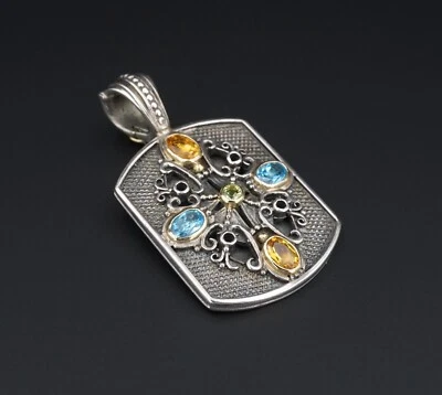 Colgante Konstantino Cruz Potenciador Esterlina 18k Topacio Citrino Peridoto 2" PS1955 Foto 1 de 4