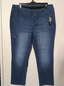 d & Co. Jeans Blue Denim Elastic Waist Pull On Pants Cargo Pocket Women's 1XL - Picture 1 of 9