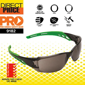 Pro Choice Cirrus Green Arms Safety Glasses Smoke A/F Lens 12 Pairs,9182 - Picture 1 of 4