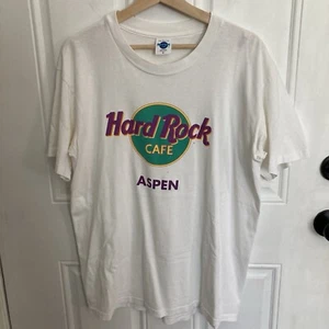 Vintage 90’s Hard Rock Cafe Aspen T-Shirt Large White Single Stitch Made in USA - Picture 1 of 11