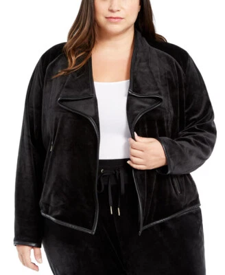 Calvin Klein Women Plus 1X Eco Leather Trim Edging Flyaway Open Front Jacket New - Image 1 of 4