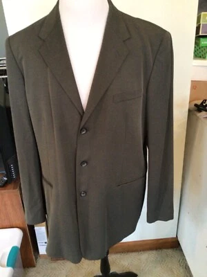 Claiborne 人造丝/聚酯 Bl 橄榄绿色灰色运动外套夹克 3 按钮尺寸 44L — 第 1/4 张图片