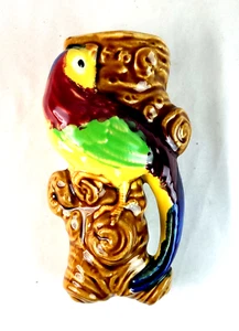 Vintage handbemalter Papagei japanisches Porzellan Wandbehang Blume Pflanze Vase 7,0" - Bild 1 von 5