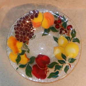 PEGGY KARR Large 13 Zoll signiert verschmolzenes Kunstglas ERNTE FRUCHT Schüssel Apfel Herzstück - Bild 1 von 5