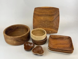 Lot Of 10 Vintage MCM Wooden Serving Trays Salad Bowls Condimint Plates - Picture 1 of 5
