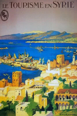 SIRIA TURISMO MAR MEDITERRÁNEO BARCO DE VAPOR VELERO VIAJE CARTEL VINTAGE REPRO Foto 1 de 3