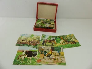 (ref288CL) Vintage wooden blocks puzzle jigsaw 6 puzzles in 1 Farming Scenes - Picture 1 of 5