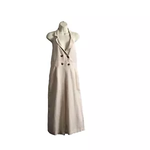 Anthropologie SP Linen Sleeveless Cream Halter Double Breasted Wide Leg Jumpsuit - Picture 1 of 9