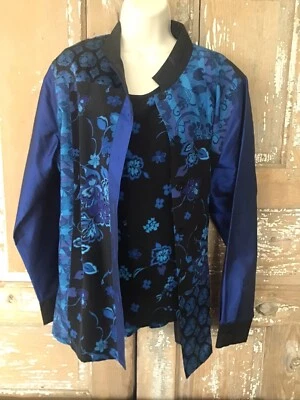 NUEVO CON ETIQUETAS KOOS por supuesto 100% Seda 2 Piezas Shell Tank Y Chaqueta Grande Azul Foto 1 de 4