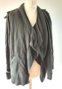 Neuwertige Damen-Cardigan Samt khaki-grün Wasserfall mit Baumwolle & Kaschmir 12 UK - Bild 1 von 9