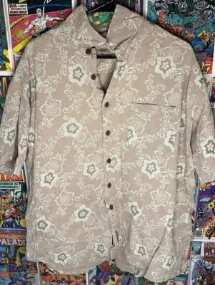 Винтажная гавайская рубашка Arrow Beach Island мужская размер XL на больших пуговицах бежевая желтовато-коричневая с цветочным рисунком - Изображение 1 из 2