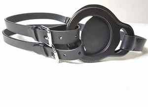RALPH LAUREN MADE IN ITALY BLACK LEATHER TRISTRAP STACKED BUKLE BELT Sz S - Picture 1 of 4