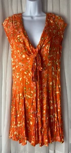 NWT Free People Size M Orange Floral Print Deep V Neck Open Back Mini Dress - Picture 1 of 15