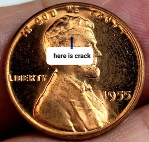 Wheat Penny 1955 CRACKED SKULL ERROR NICE RED BU 1955-P UNC LINCOLN CENT LOT #2A - Picture 1 of 7