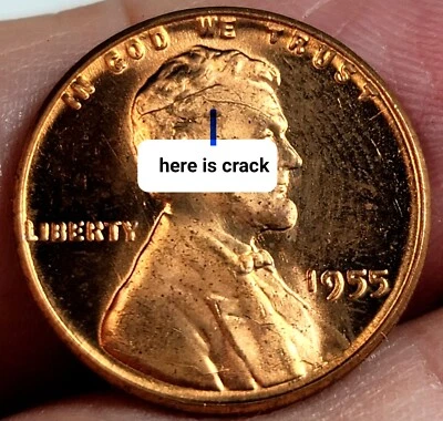 Wheat Penny 1955 CRACKED SKULL ERROR NICE RED BU 1955-P UNC LINCOLN CENT LOT #2A - Image 1 of 4