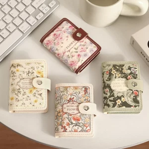 Frauen Blumenmuster Knopf Kartenetui 20 Kartenfächer Business Geldbörse Geldbeutel Geschenk - Bild 1 von 11