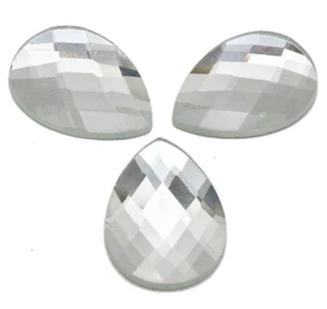 20 Clear Faceted Teardrop Flatback Glass Crystal Rhinestone Gems 18X25mm No Hole - Picture 1 of 5