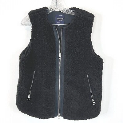 Chaleco con cremallera de piel sintética Sherpa negro mediano Madewell para mujer #B2277 Foto 1 de 4