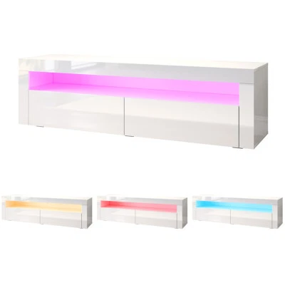 TV Board Lowboard Möbel Schrank Unterschrank mit LED Beleuchtung Weiß Hochglanz - Bild 1 von 4