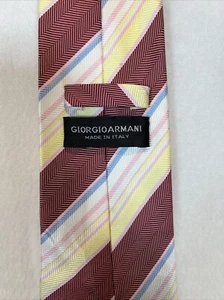 GIORGIO ARMANI Herren Krawatte Seide gestreift rot blau rosa gelb Made in ITALY - Bild 1 von 12