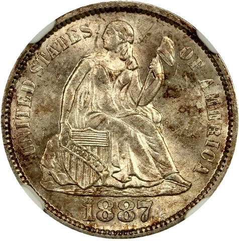 1887-s Seated Liberty Dime NGC- MS-64, R-6.5, Only 280 Survive In Unk, 35 In Gem Cover