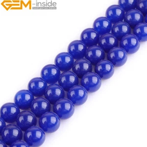 Dark Blue Jade Gemstone Round Beads For Jewelry Making Free Shipping Strand 15" - Picture 1 of 34