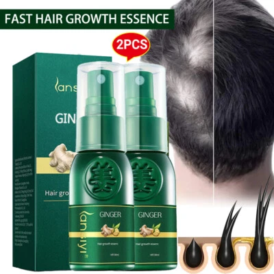 LANSIYI 2PCS Hair Growth Dense Regrowth Ginger Serum Anti Loss Fast Grow Treatment Spray
